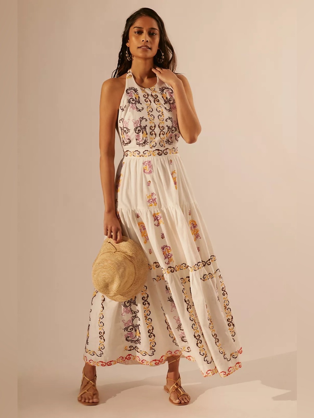 ANTHROPOLOGIE Medallion Halter Maxi Dress Sz: 00 Petite